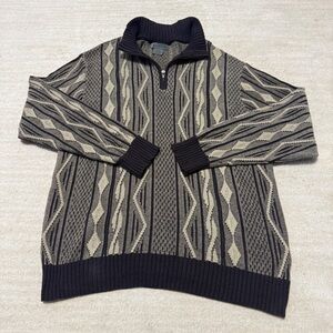 Vintage Park Slope 3D Knit 1/4 Zip Sweater Cosby Brown Men's Small 90's Relaxed